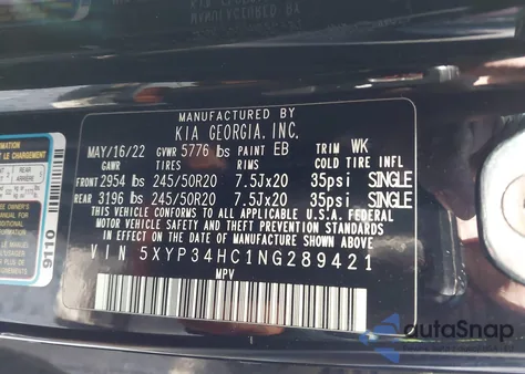 2022 Kia Telluride Ex z USA, uszkodzony, nr VIN 5XYP34HC1NG289421